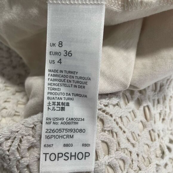 TopShop Cream Crochet Sheer Euro Summer Flare Leg Open Knit Flare Pants Sz US 4 - Picture 9 of 10